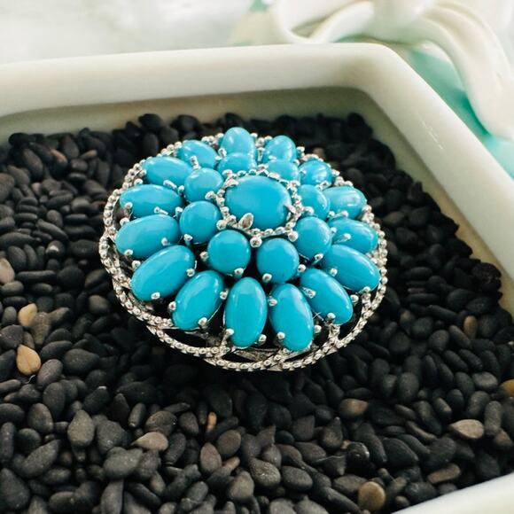 Mine Finds by Jay King Jewelry - Sunburst Round Turquoise .925 Sterling Silver Statement Ring Size 6 HSN Jay King